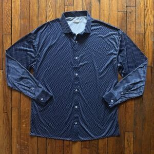Collars and Co. Shirt Men‎ 2X Large Blue Dots Polo Dress Long Sleeve Polyester